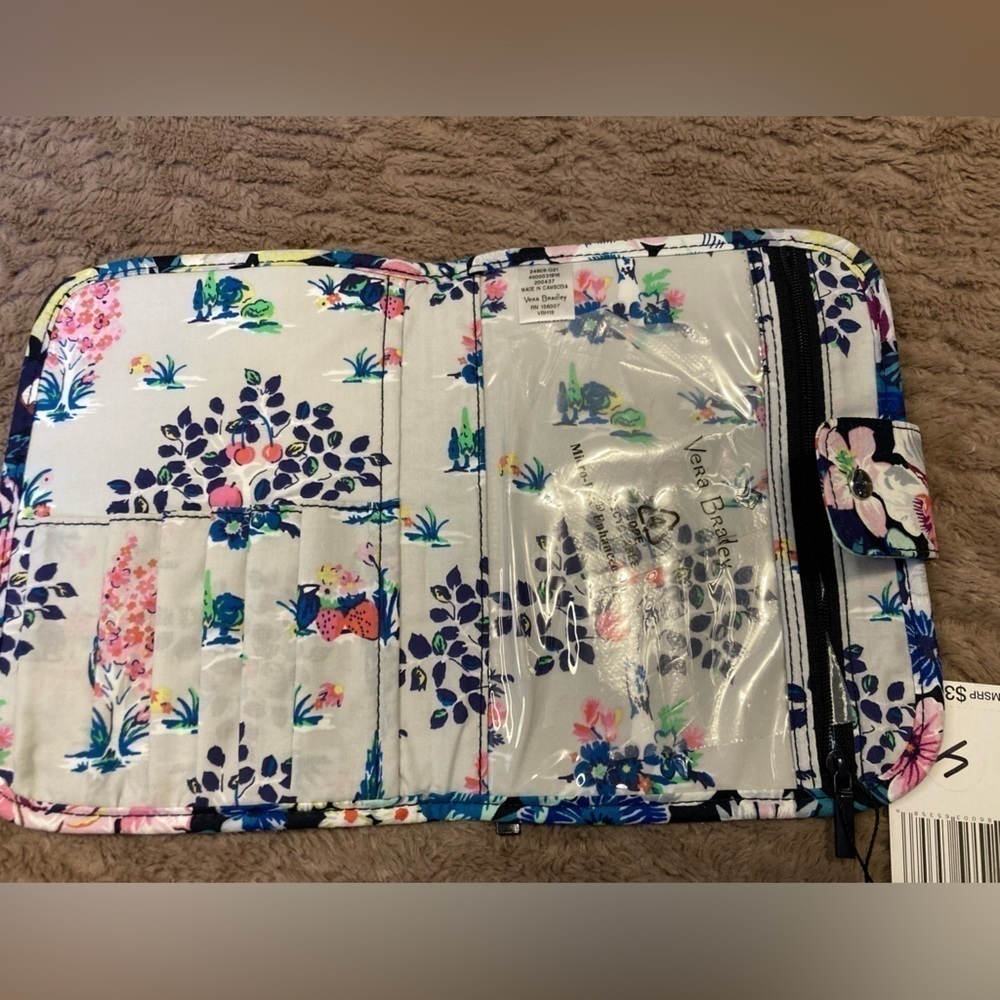 Vera Bradley Blue And Pink Floral ZipIn Brush Case Signature Cotton Garden Grove - Picture 6 of 13